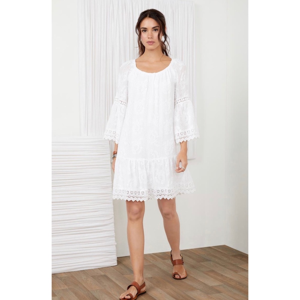 *NWT* Karen Kane Mixed Lace Trim Long Sleeve Eyelet Shift Dress